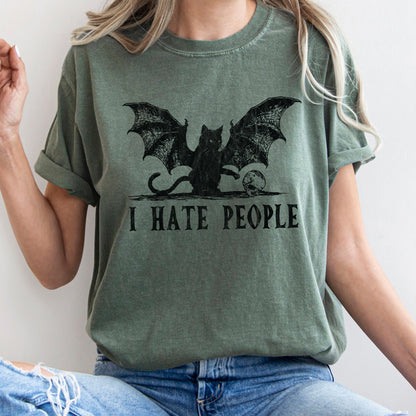 I Hate People Cat Bat Retro Halloween Comfort Colors Tshirt