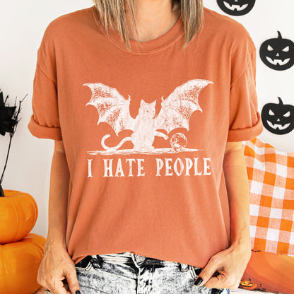 I Hate People Cat Bat Retro Halloween Comfort Colors Tshirt