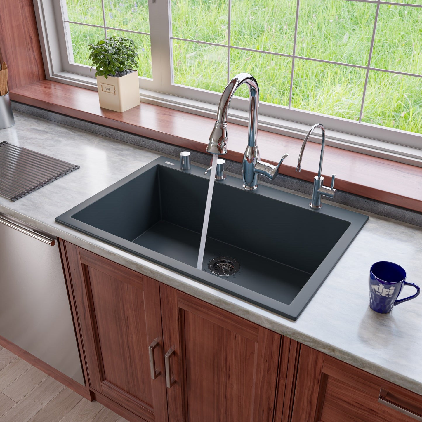 ALFI brand AB3322DI 33" Single Bowl Drop In Granite Composite Kitchen Sink