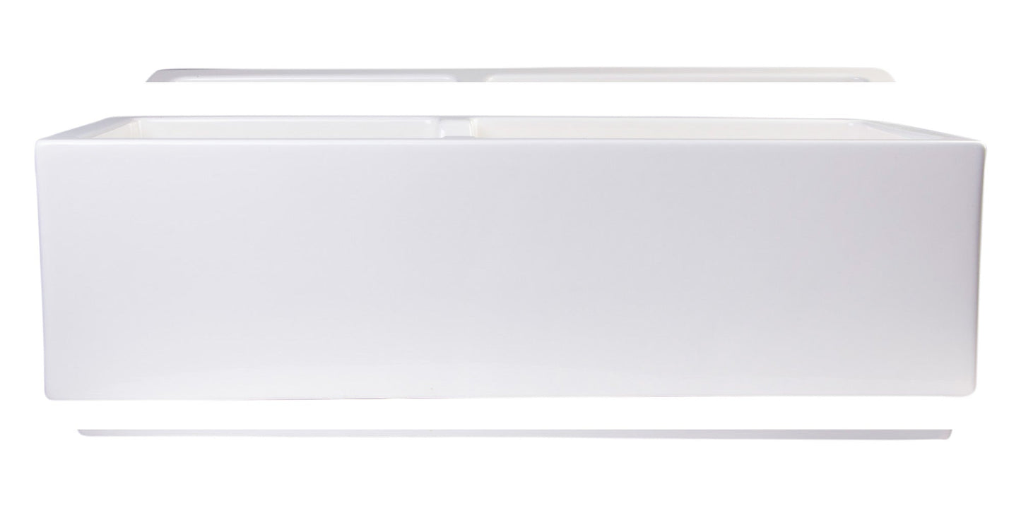 ALFI brand AB3618DB Smooth Apron Thick Wall Fireclay Double Bowl Farm Sink