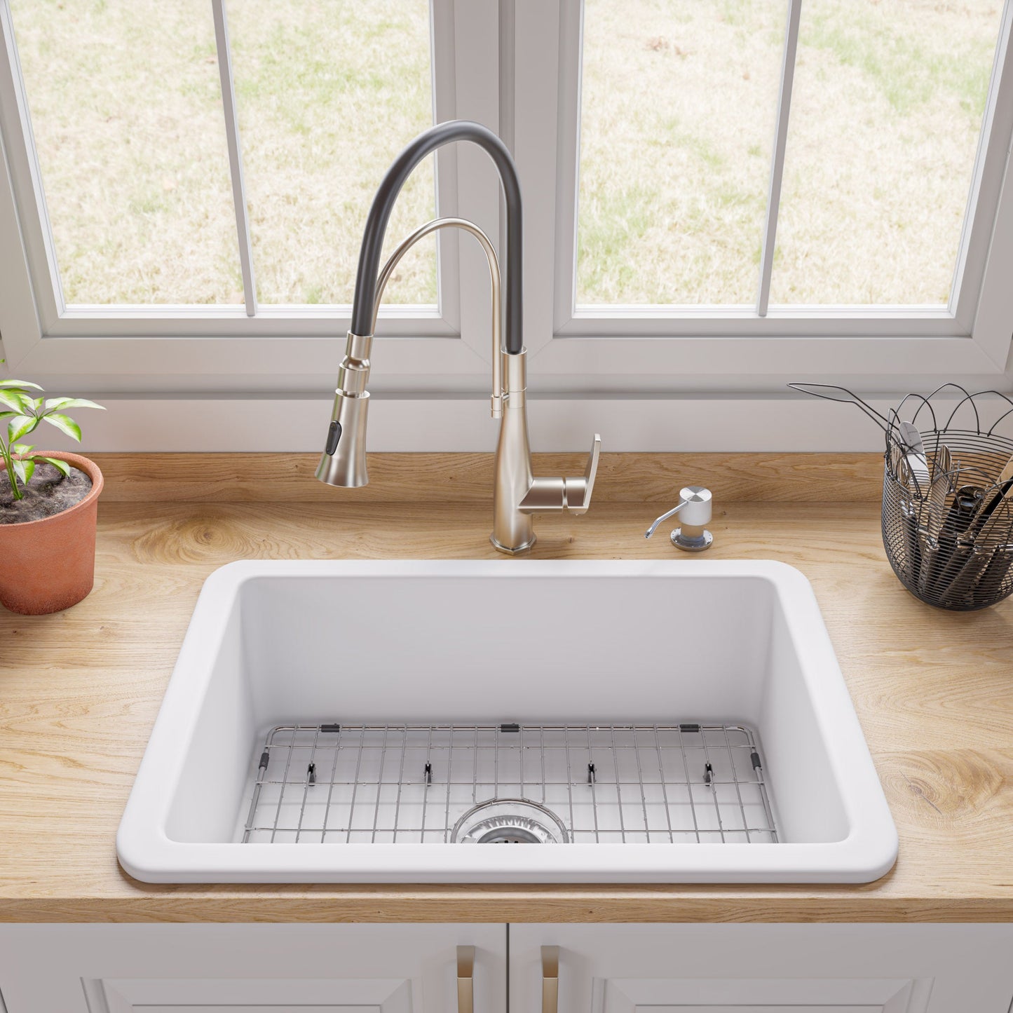 ALFI brand ABF2718UD 27" x 18" Fireclay Undermount / Drop In Firelcay Kitchen Sink