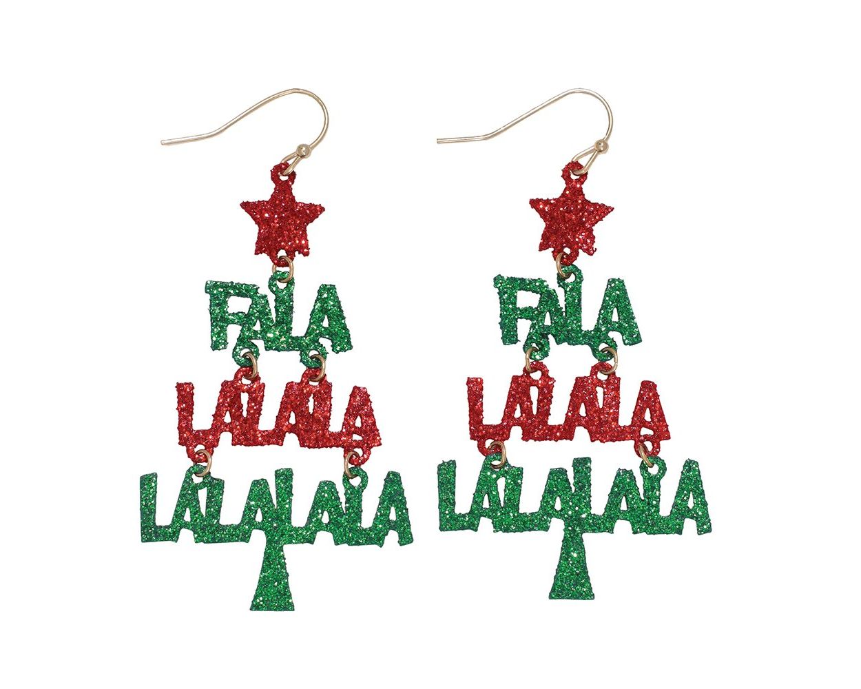 Sparkling "Fa La La La La" Christmas Tree Earrings