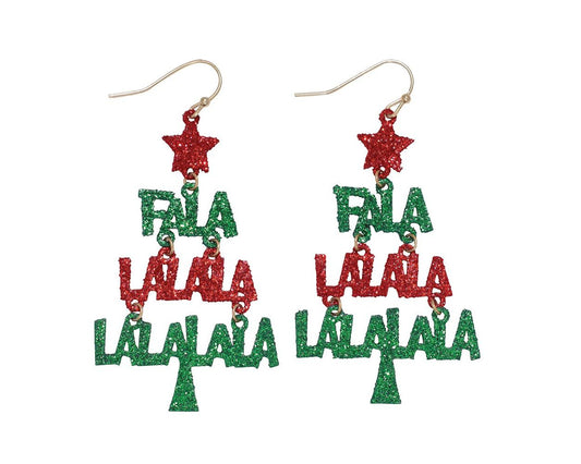 Sparkling "Fa La La La La" Christmas Tree Earrings
