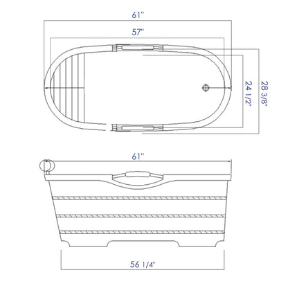 ALFI brand  AB1163 61" Free Standing Wooden Bathtub with Cushion Headrest