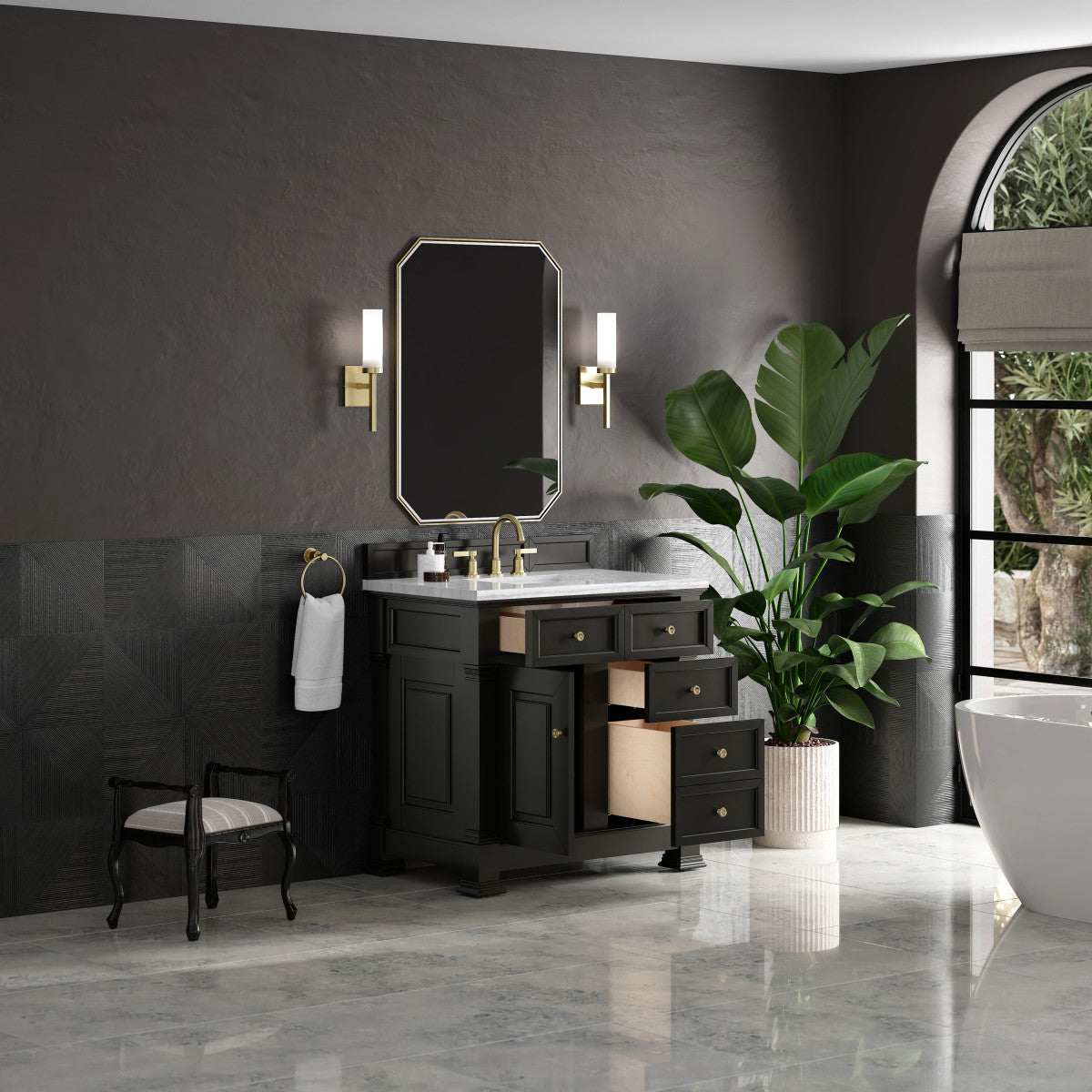 James Martin 547-V36 Brookfield 36” Single Vanity – Black Onyx / Honey Oak / Pearl Charcoal