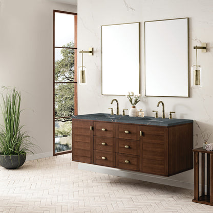 Amberly 60" Double Vanity Cabinet, Mid-Century Walnut