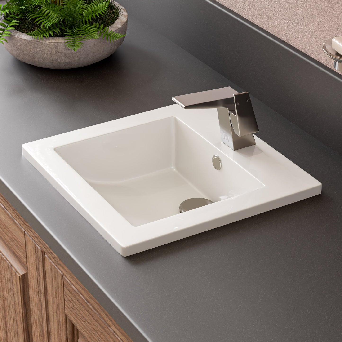 ALFI brand  ABC801 White 17" Square Drop In Ceramic Sink with Faucet Hole