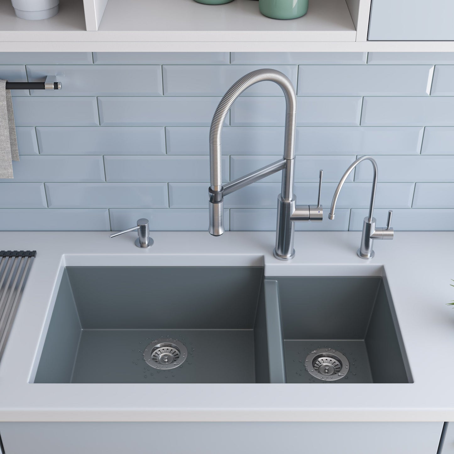ALFI brand AB3319UM 34" Double Bowl Undermount Granite Composite Kitchen Sink