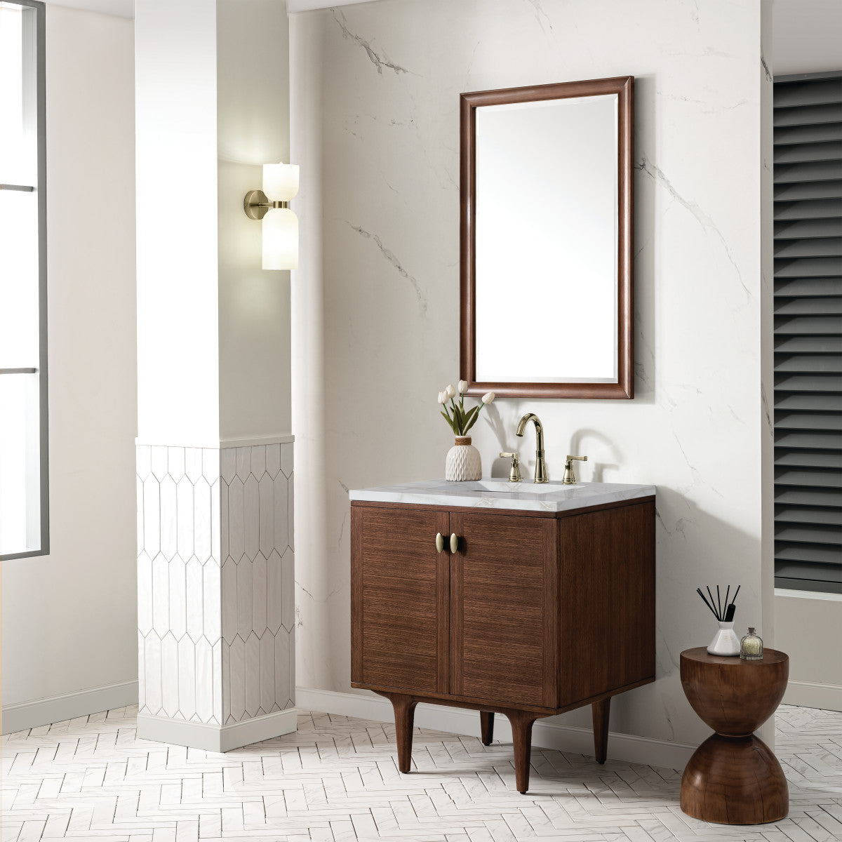 Amberly 30" Single Vanity Cabinet, Mid-Century Walnut