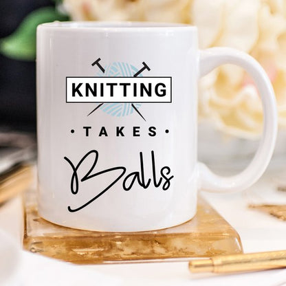 Knitting Takes Balls - Knitting Coffee Mug | Coffee Mugs | Kitchen + Metal |