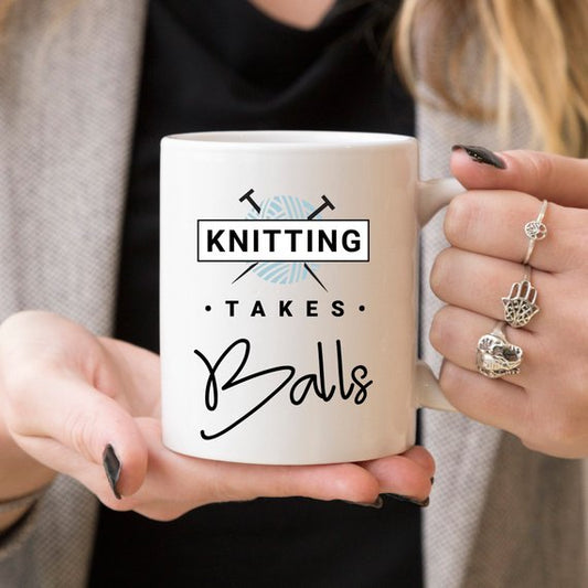Knitting Takes Balls - Knitting Coffee Mug | Coffee Mugs | Kitchen + Metal |