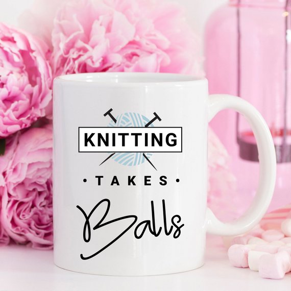 Knitting Takes Balls - Knitting Coffee Mug | Coffee Mugs | Kitchen + Metal |