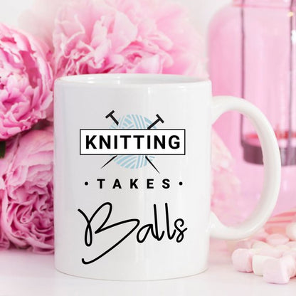 Knitting Takes Balls - Knitting Coffee Mug | Coffee Mugs | Kitchen + Metal |
