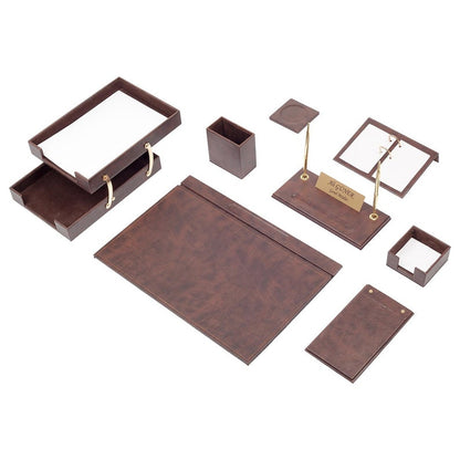 MOOG Leather Desk Set - Double Document Tray- Brown - 10 PCS