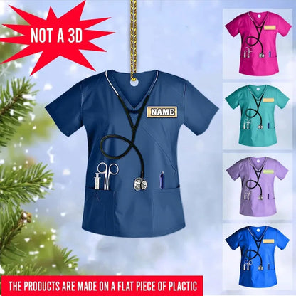 Scrubs Ornament With Name - Custom Shaped Acrylic Ornament - Christmas Gift for Nurse, CNA, Registered RN, Healthcare Worker