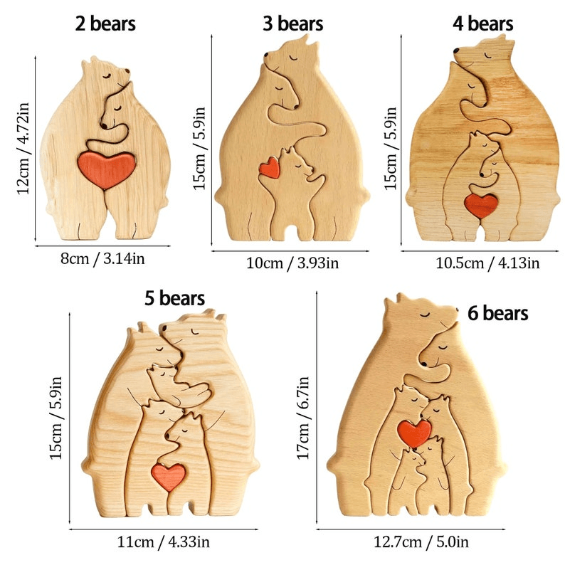 We Are One Wooden Bear Family Puzzle -  Gift for Family Members, Parent, Grandparent, Mom and Dad, Grandma & Grandpa, Mother's Day, Father's Day