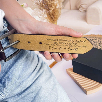 Custom Engraved Belt for Him - You Lucky - Personalized Gift for Husband, Boyfriend, Fiancé | Valentine, Anniversary, Father's Day |  Leather