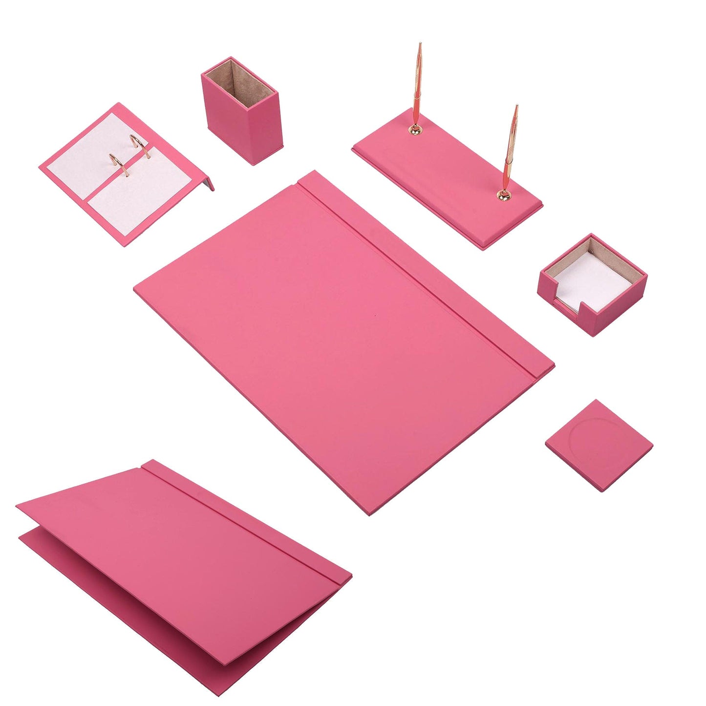 MOOG Leather Desk Set-8 Accessories - White - 8 PCS