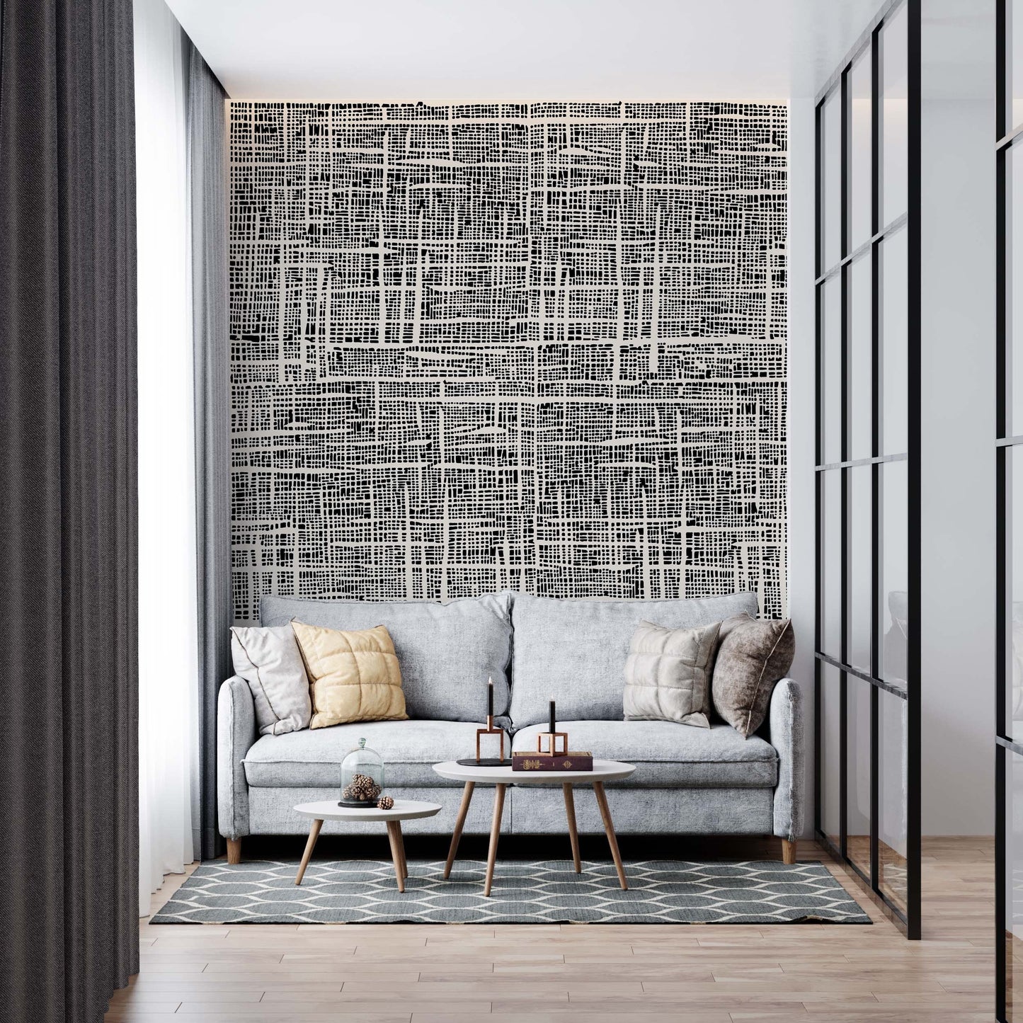 Black and beige Plaid wallpaper | Kitchen + Metal