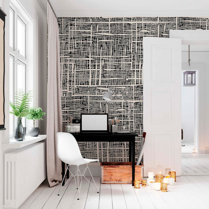 Black and beige Plaid wallpaper | Kitchen + Metal