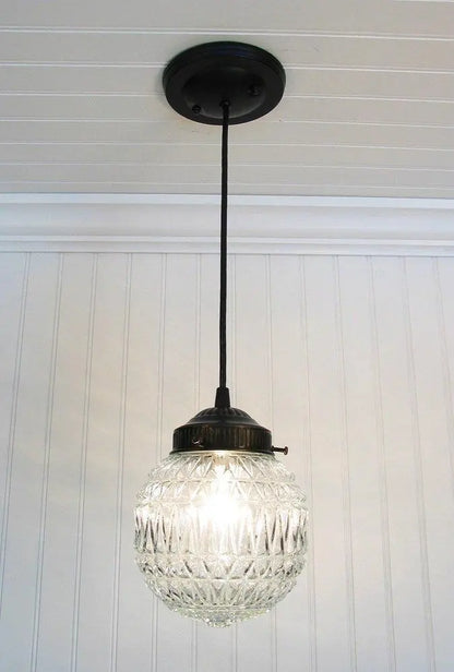 Antique Diamond 1960's Glass PENDANT Light