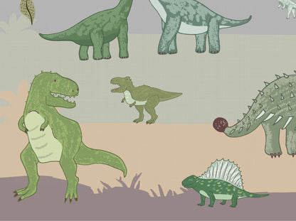 Illustration of various dinosaurs on a gradient background