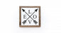 Decorative sign with crossed arrows and 'LOVE' on a white background