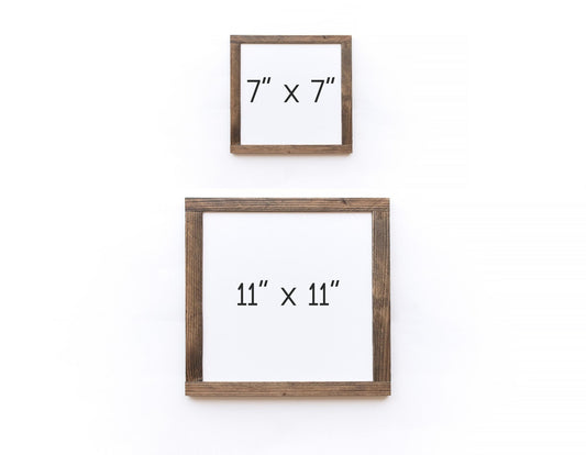 Two wooden picture frames with dimensions labeled on a white background