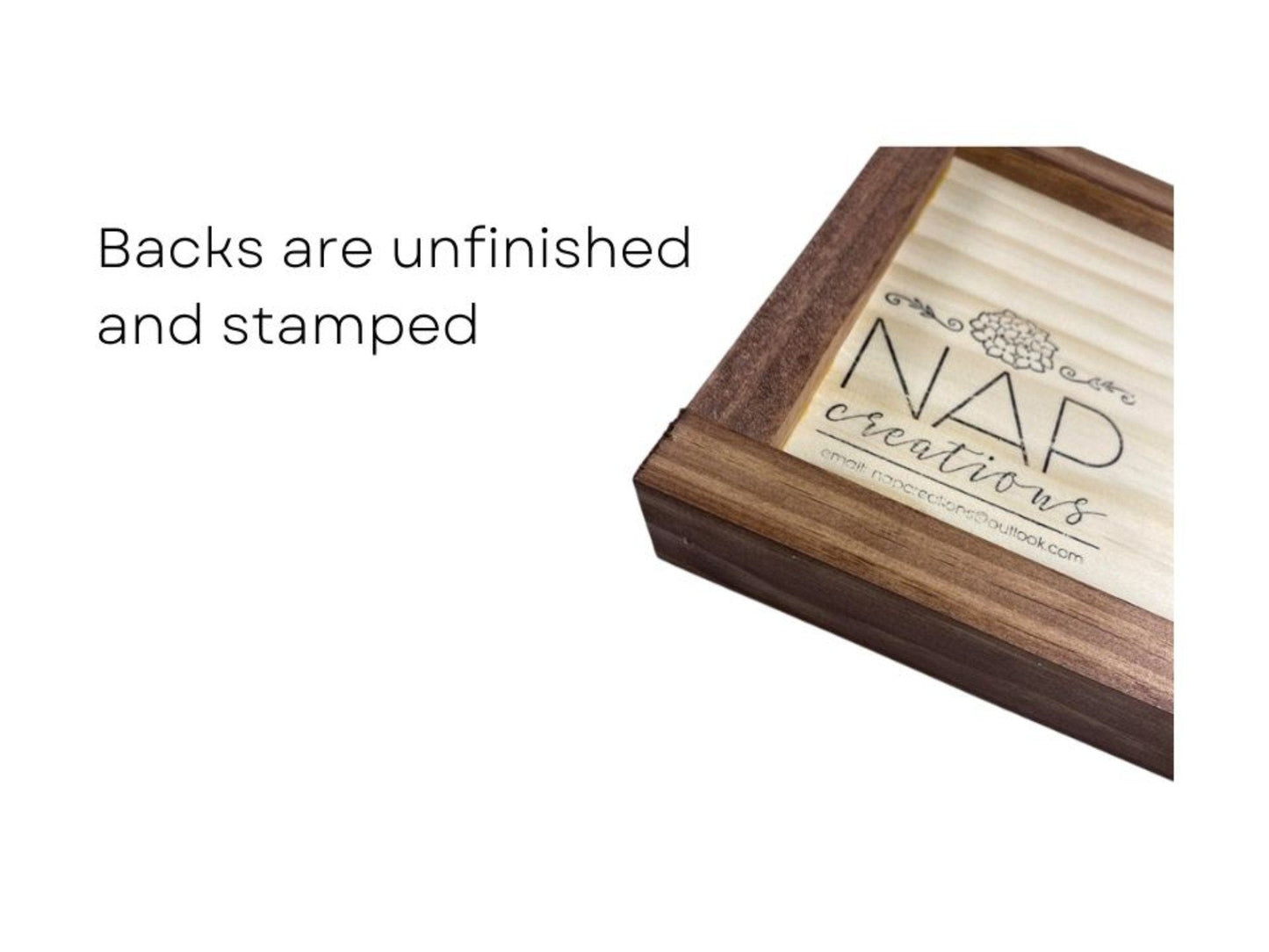 Wooden box with 'Nap Creations' branding on a white background