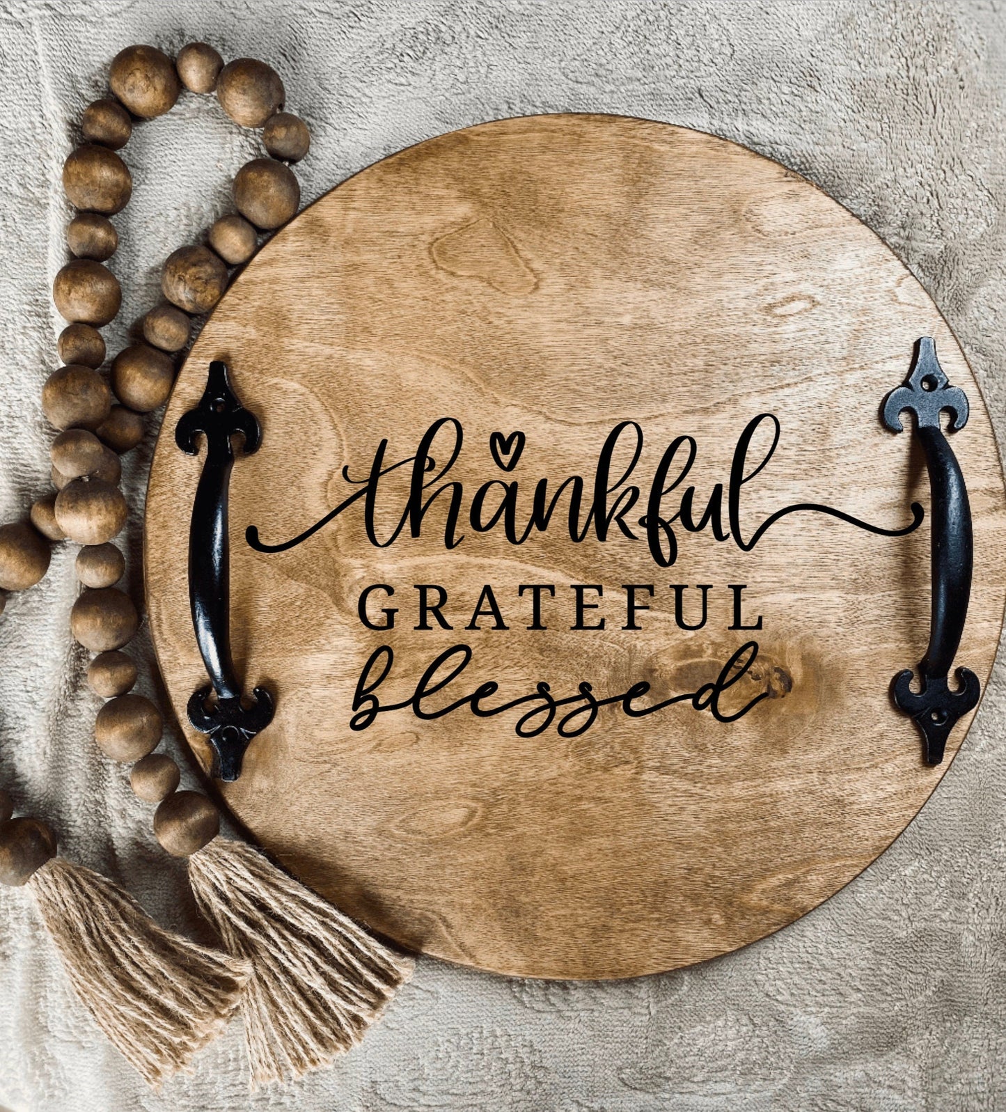 Thankful Grateful Blessed Tray, Farmhouse Decor, Kitchen Gift, Wooden | Kitchen [Wood] | Kitchen + Metal