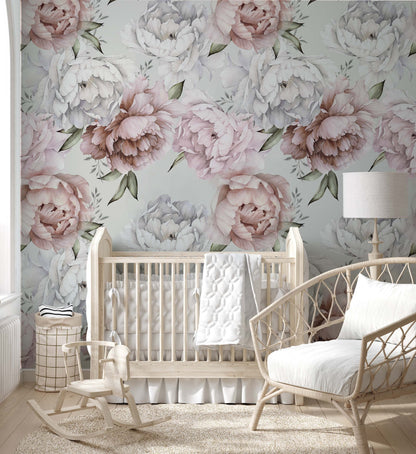 Big peonies bathroom wallpaper | Kitchen + Metal