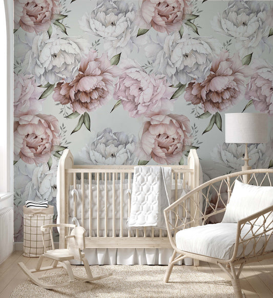 Big peonies bathroom wallpaper | Kitchen + Metal