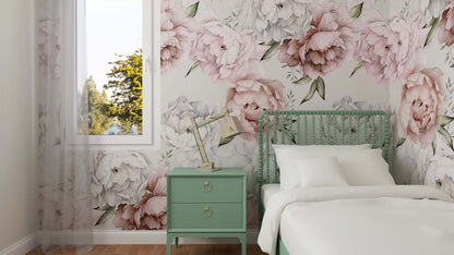 Big peonies bathroom wallpaper | Kitchen + Metal