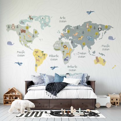 World Map with Animals | Kitchen + Metal