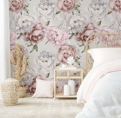 Big peonies bathroom wallpaper | Kitchen + Metal