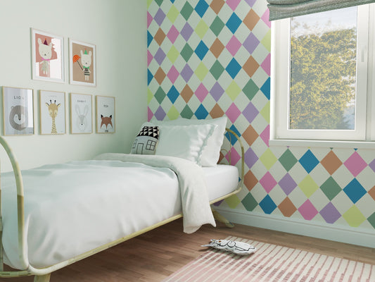 Pastel geometric wallpaper | Kitchen + Metal