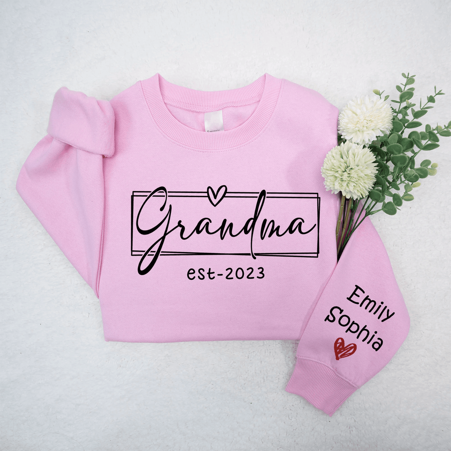 Up to 15 Kids - Custom Grandma Est. 2025 Sleeve Printed Sweater - Personalized Crewneck Sweatshirt - Gift for Grandma, Nana, or Grandparent | Birthday