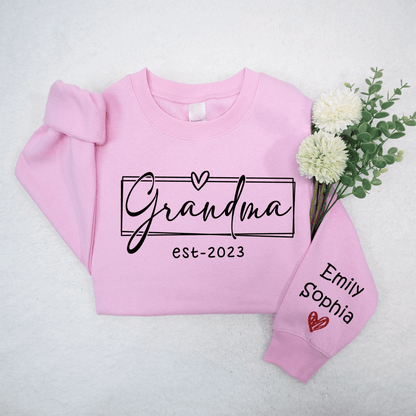 Up to 15 Kids - Custom Grandma Est. 2025 Sleeve Printed Sweater - Personalized Crewneck Sweatshirt - Gift for Grandma, Nana, or Grandparent | Birthday