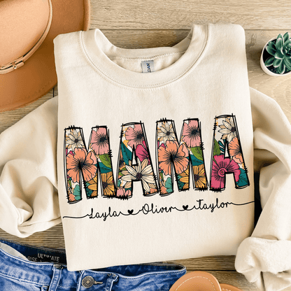 Floral Mama Custom Kid's Names with Sweet Hearts - Personalized Custom T Shirt - Mother's Day, BirthdayGift for Mom, Mama