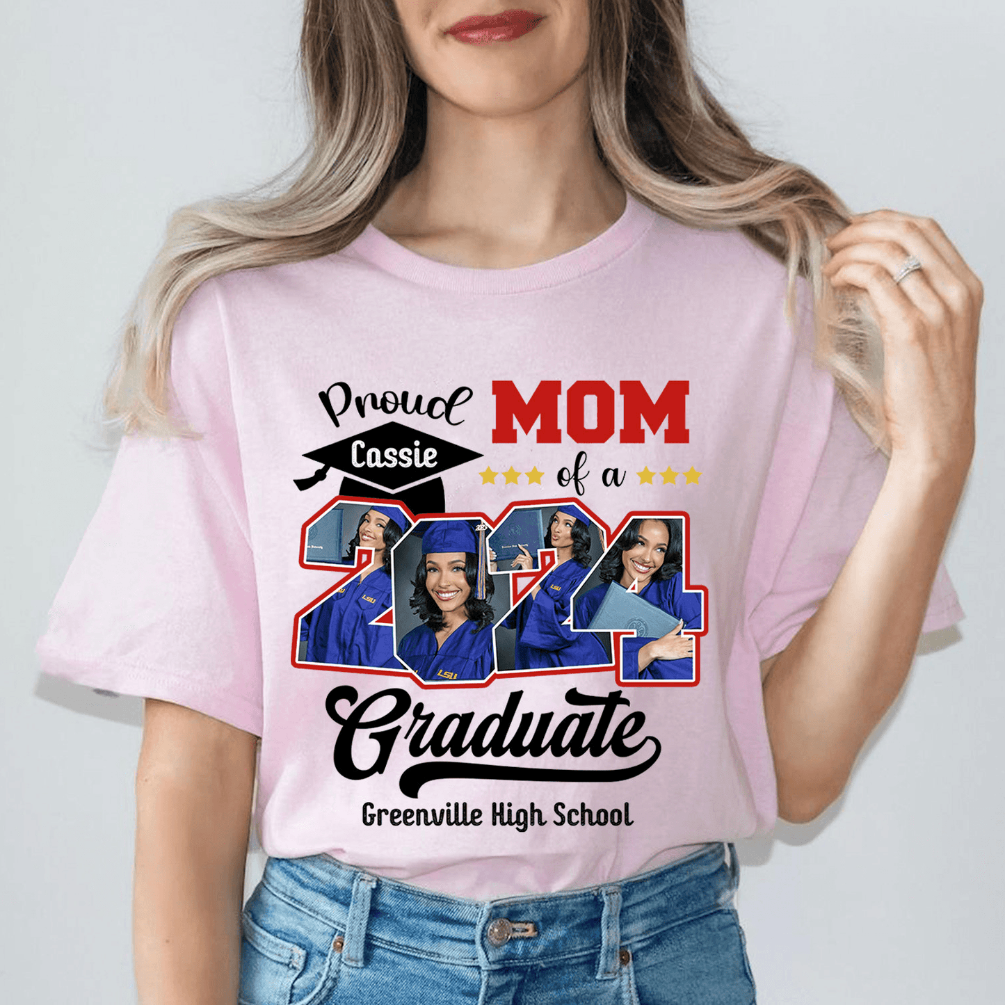 Custom Photo Proud Family Of A Class Of 2024 Graduate Senior - Personalized Custom Graduation T Shirt - Loving Gift for Grandma, Grandpa, Mom, Dad, Brother, Sister, Aunt, Uncle