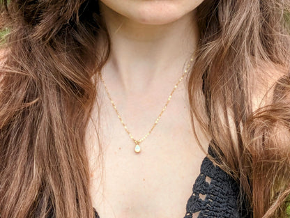 Faceted White Fire Opal 14k Gold Necklace