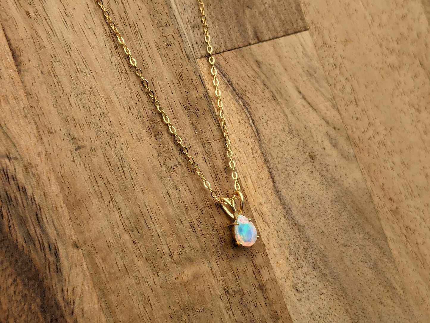 Faceted White Fire Opal 14k Gold Necklace