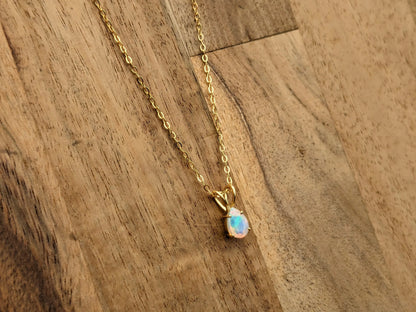Faceted White Fire Opal 14k Gold Necklace