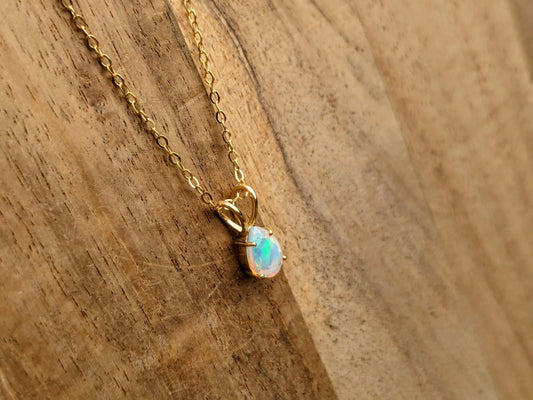 Faceted White Fire Opal 14k Gold Necklace