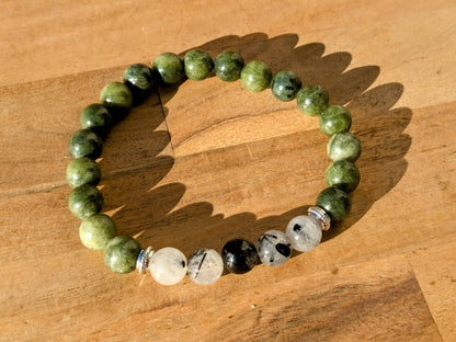 Serpentine & Tourmilated Quartz Stretch Bracelets