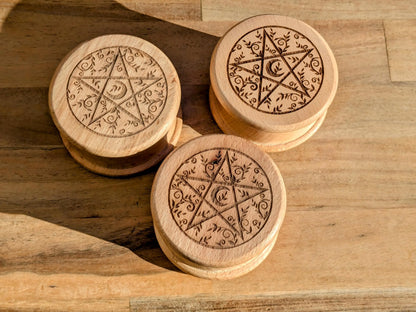 Wooden Herb Grinder with Pentacle Engraving