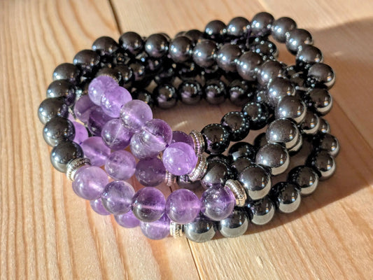 Amethyst & Hematite Stretch Bracelets