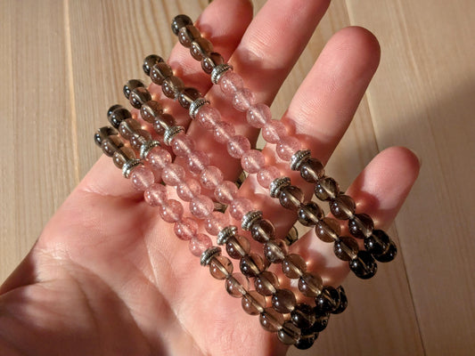 Strawberry & Smoky Quartz Stretch Bracelets