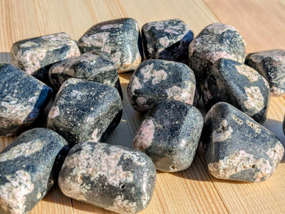 Black Jade with Pink Thulite Tumbled Stones