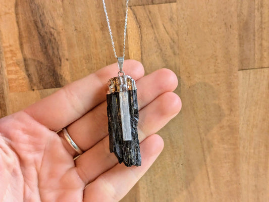 Black Tourmaline + Selenite Necklace